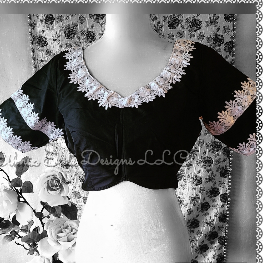 New Black blouse with white lace